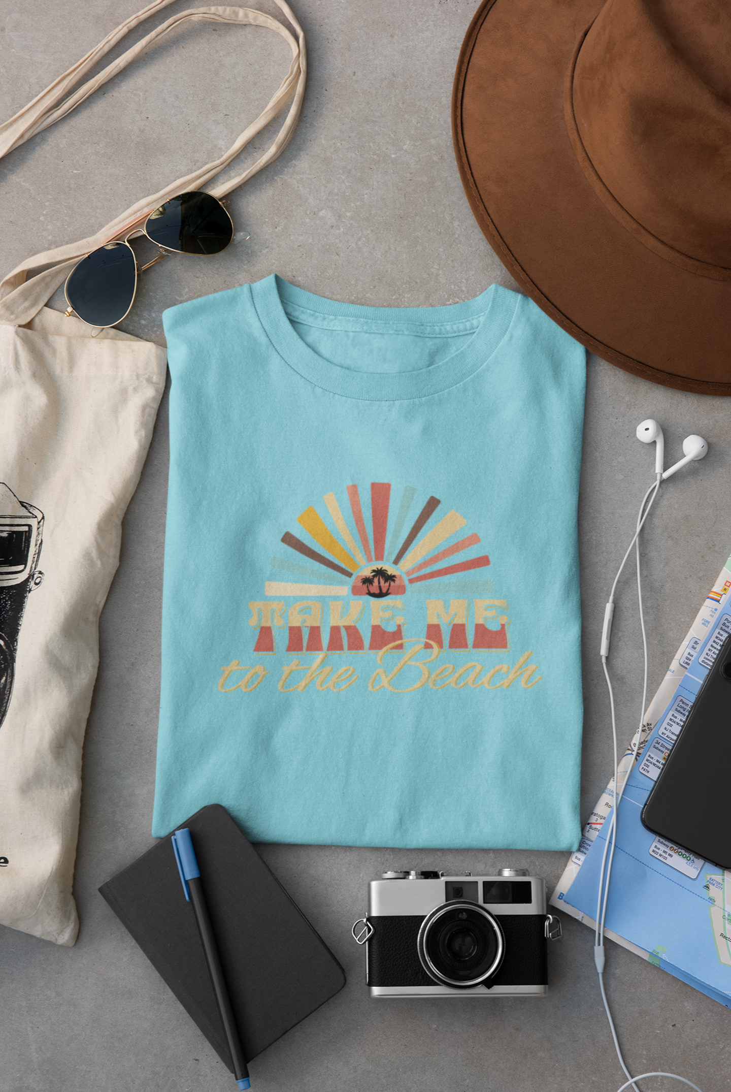Vintage Summer Beach T-Shirt - Retro Palmen Sonnenuntergang - Unisex