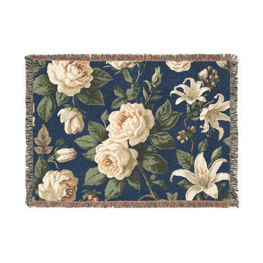 Florale gewebte Decke – Gemütliche Wohn‑Deko, Geschenk für Sie, Boho‑Style