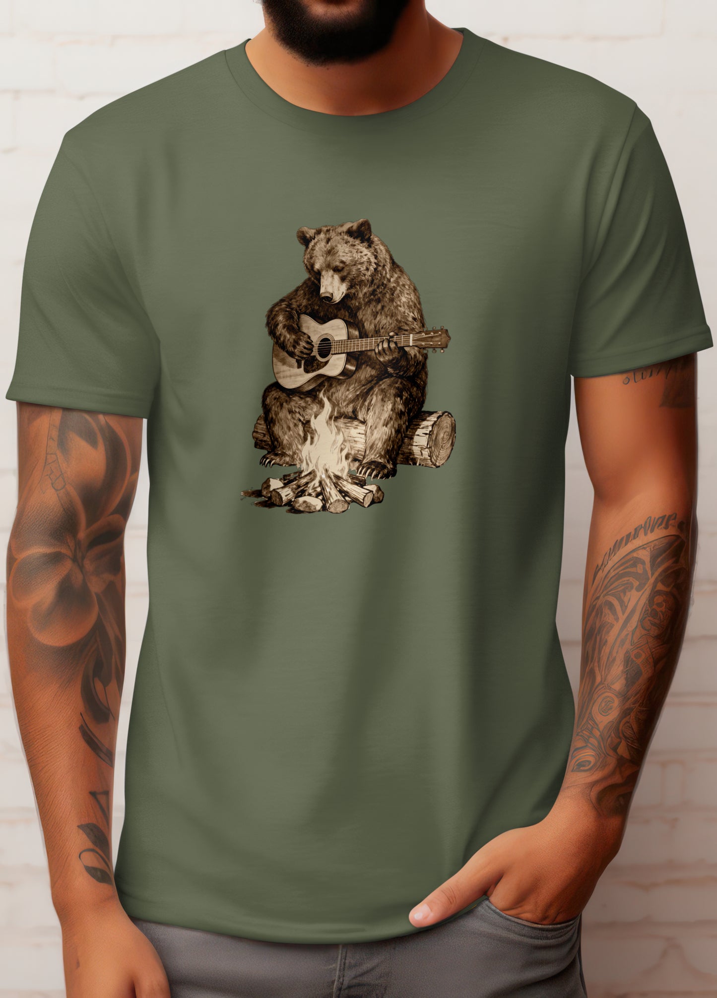 Bär mit Gitarre T-Shirt - Outdoor Design - Vintage Bär - Naturliebhaber, Musik Shirt