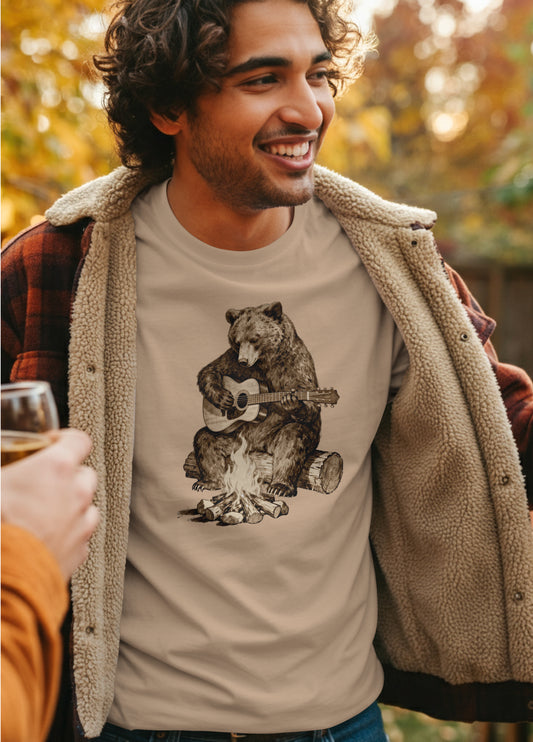 Bär mit Gitarre T-Shirt - Outdoor Design - Vintage Bär - Naturliebhaber, Musik Shirt
