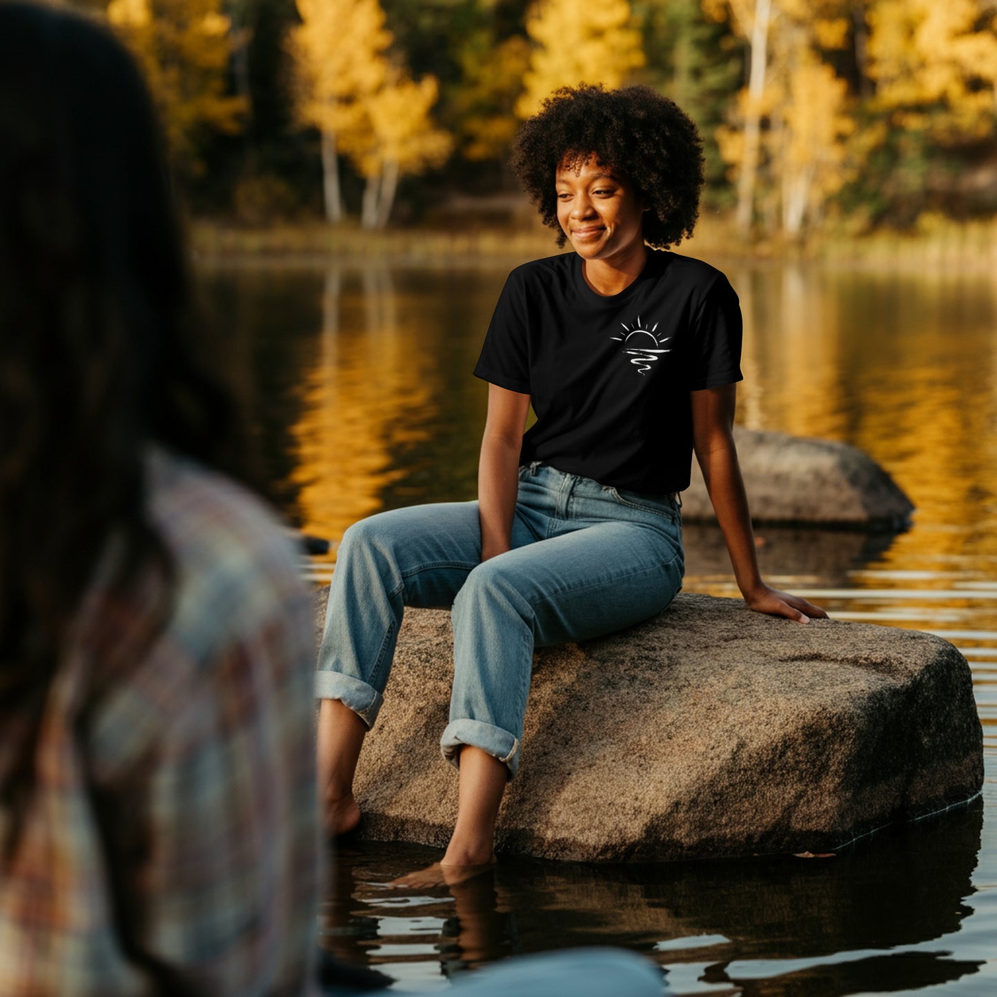 Boho Ocean Sun T-Shirt - Retro Sonnenuntergang Wellen - Damen Bio-Baumwolle