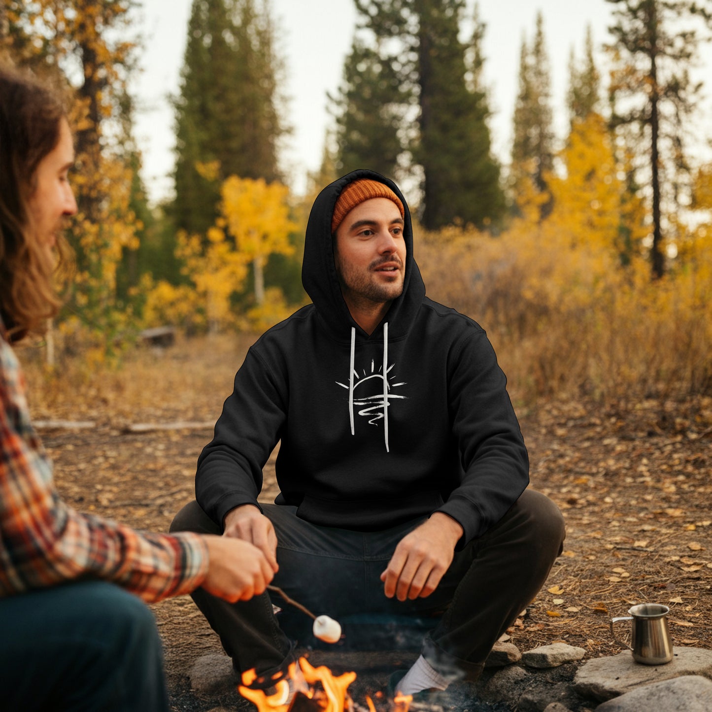 Boho Ocean Sun Hoodie - Retro Sonnenuntergang Wellen - Premium Herren Hoodie