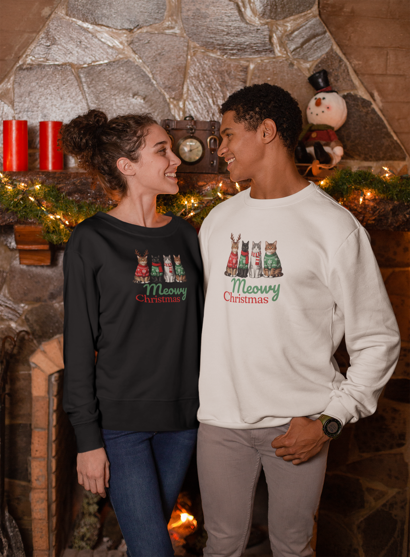 Meowy Christmas Pullover - 4 Katzen Weihnachten - Unisex Sweatshirt