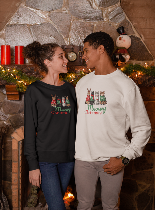 Meowy Christmas Pullover - 4 Katzen Weihnachten - Unisex Sweatshirt