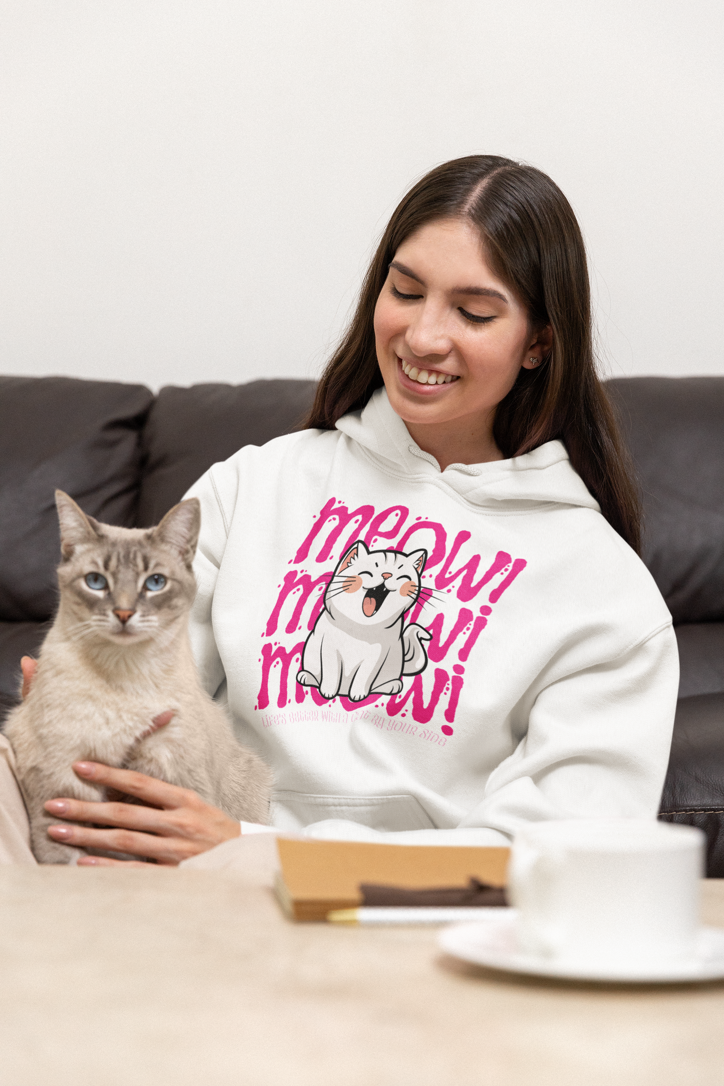 Meow Cat Hoodie - Life's Better With A Cat - Unisex Katzen Pullover