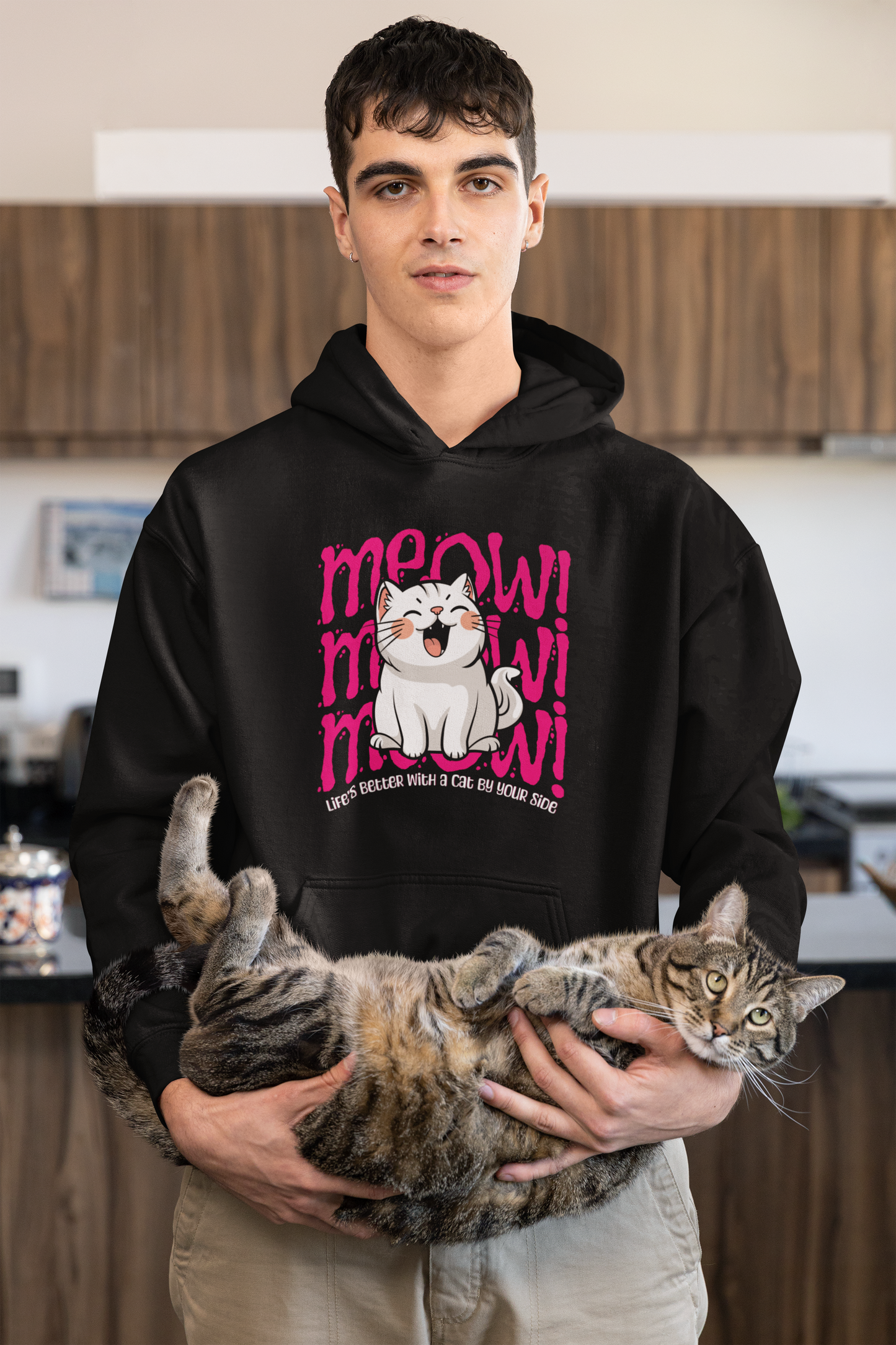 Meow Cat Hoodie - Life's Better With A Cat - Unisex Katzen Pullover