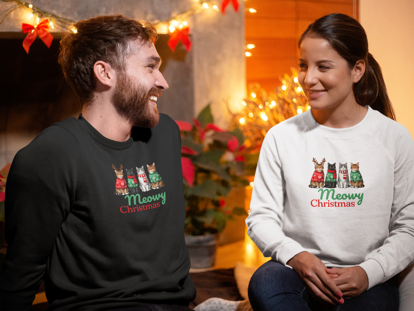 Meowy Christmas Pullover - 4 Katzen Weihnachten - Unisex Sweatshirt