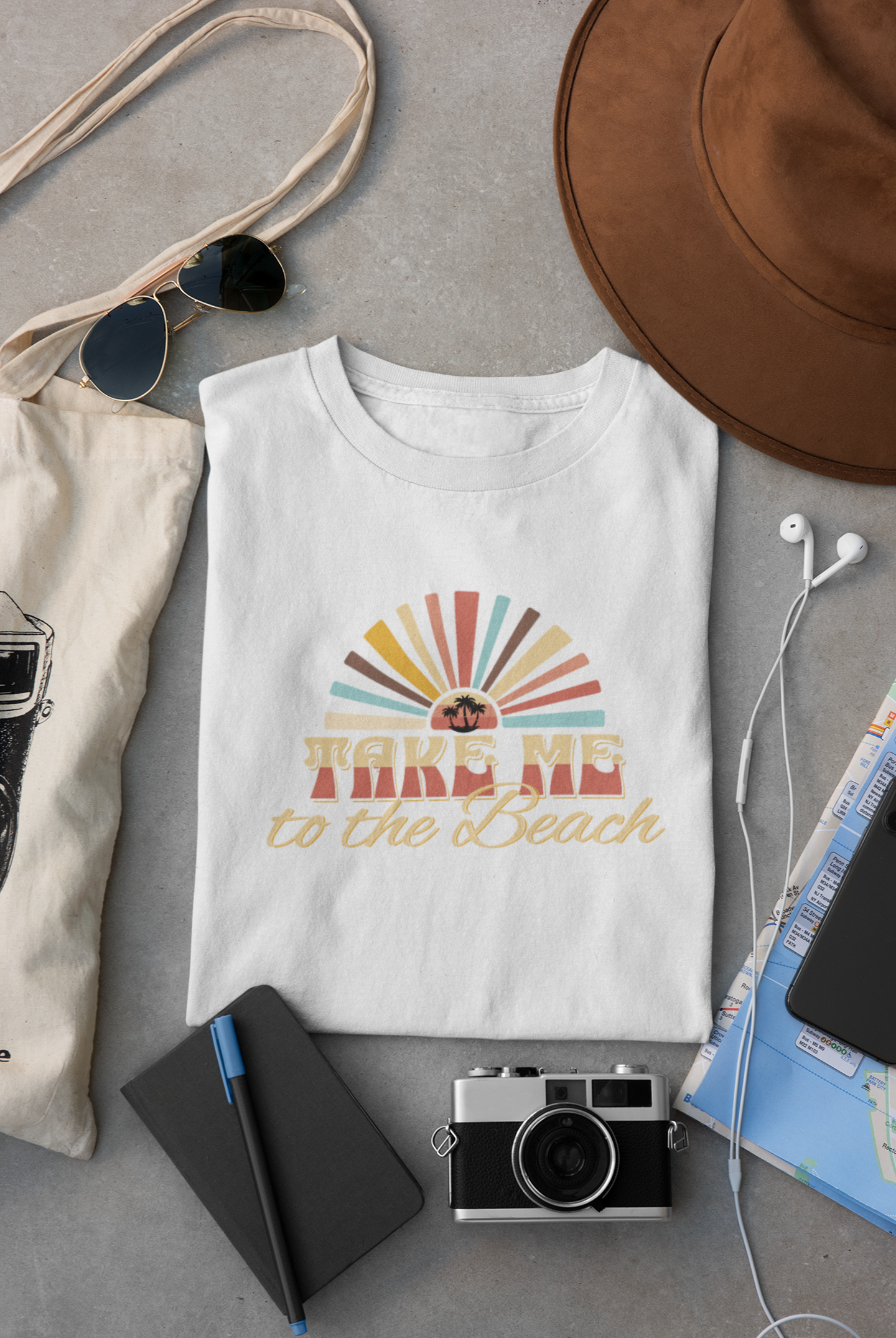 Vintage Summer Beach T-Shirt - Retro Palmen Sonnenuntergang - Unisex
