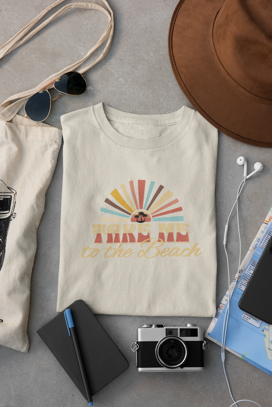 Vintage Summer Beach T-Shirt - Retro Palmen Sonnenuntergang - Unisex
