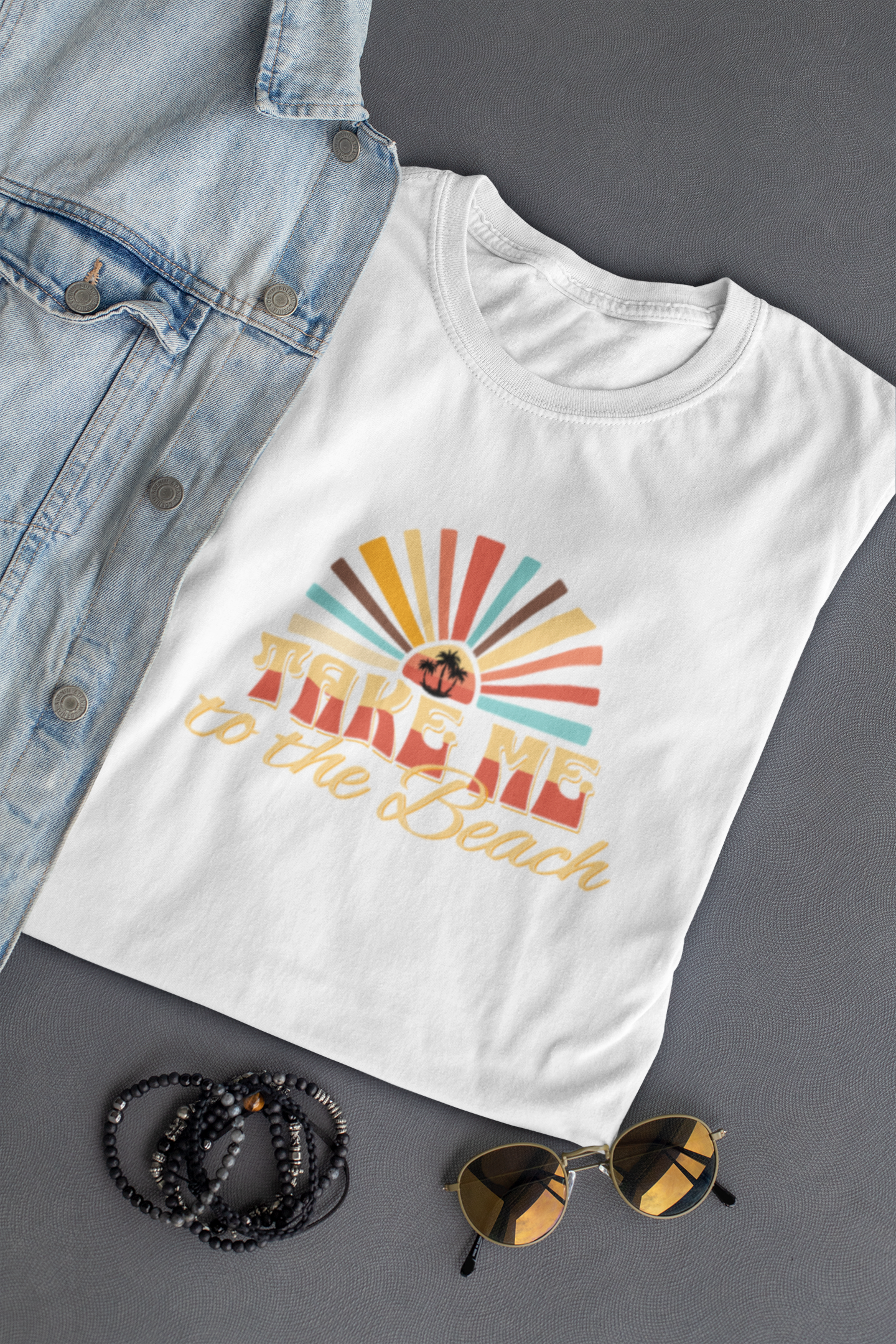 Vintage Summer Beach T-Shirt - Retro Palmen Sonnenuntergang - Unisex