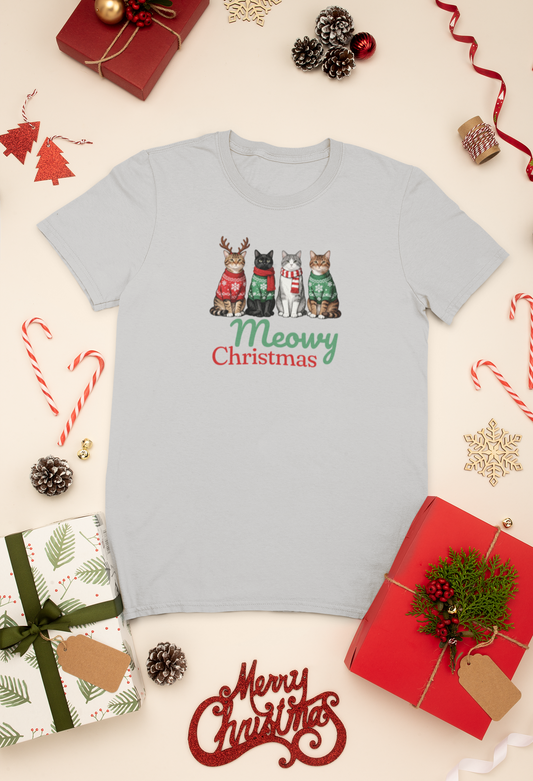 Meowy Christmas T-Shirt - 4 Katzen Weihnachtsshirt - Unisex Classic Tee