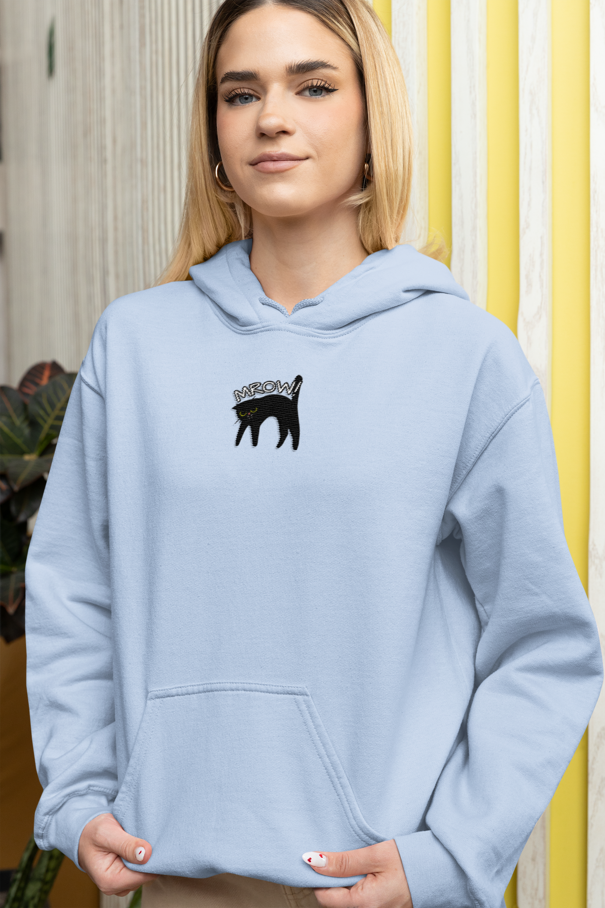 Schwarze Katze Hoodie - Gestickt - Unisex Pullover für Katzenliebhaber