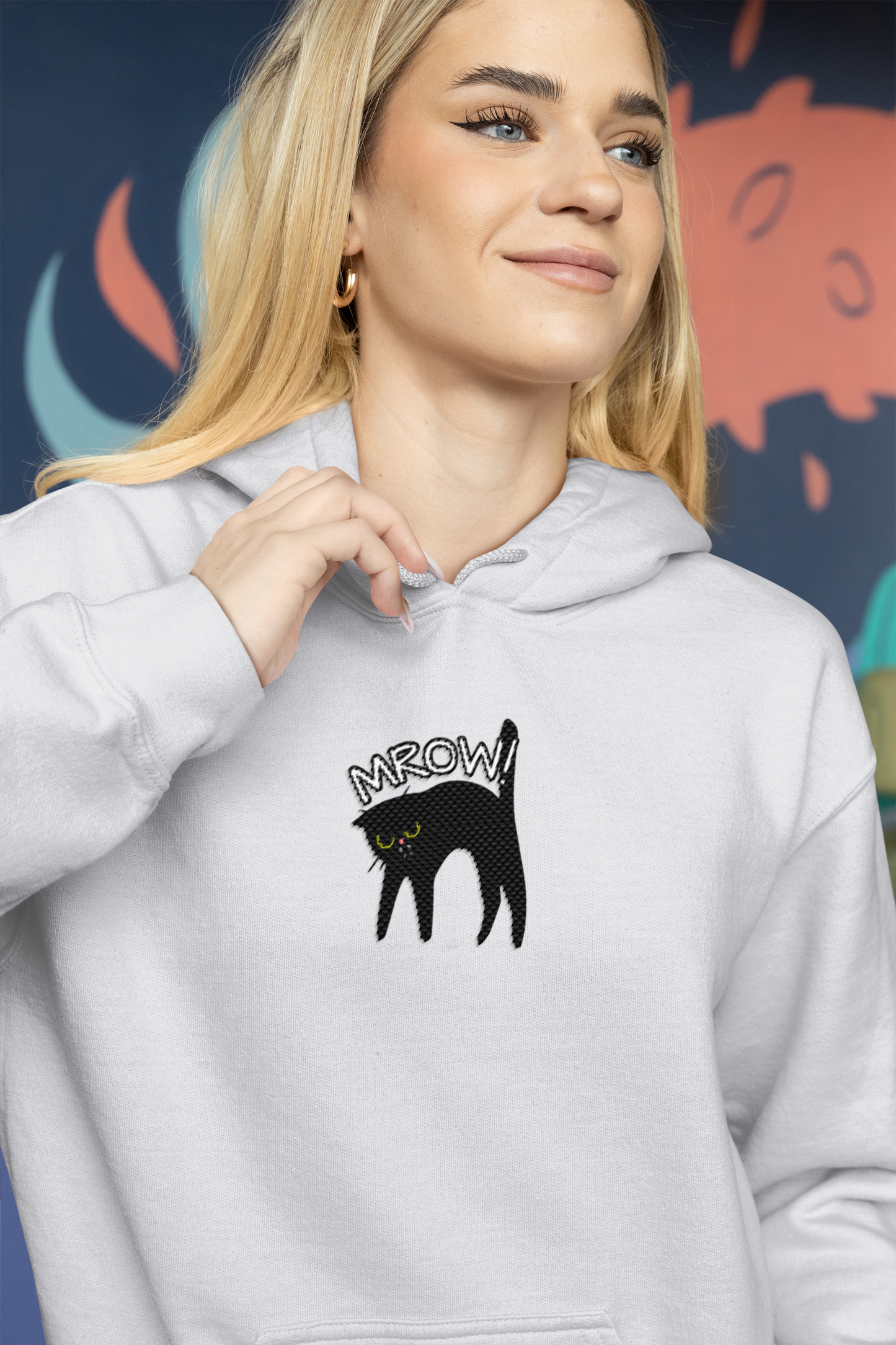 Schwarze Katze Hoodie - Gestickt - Unisex Pullover für Katzenliebhaber