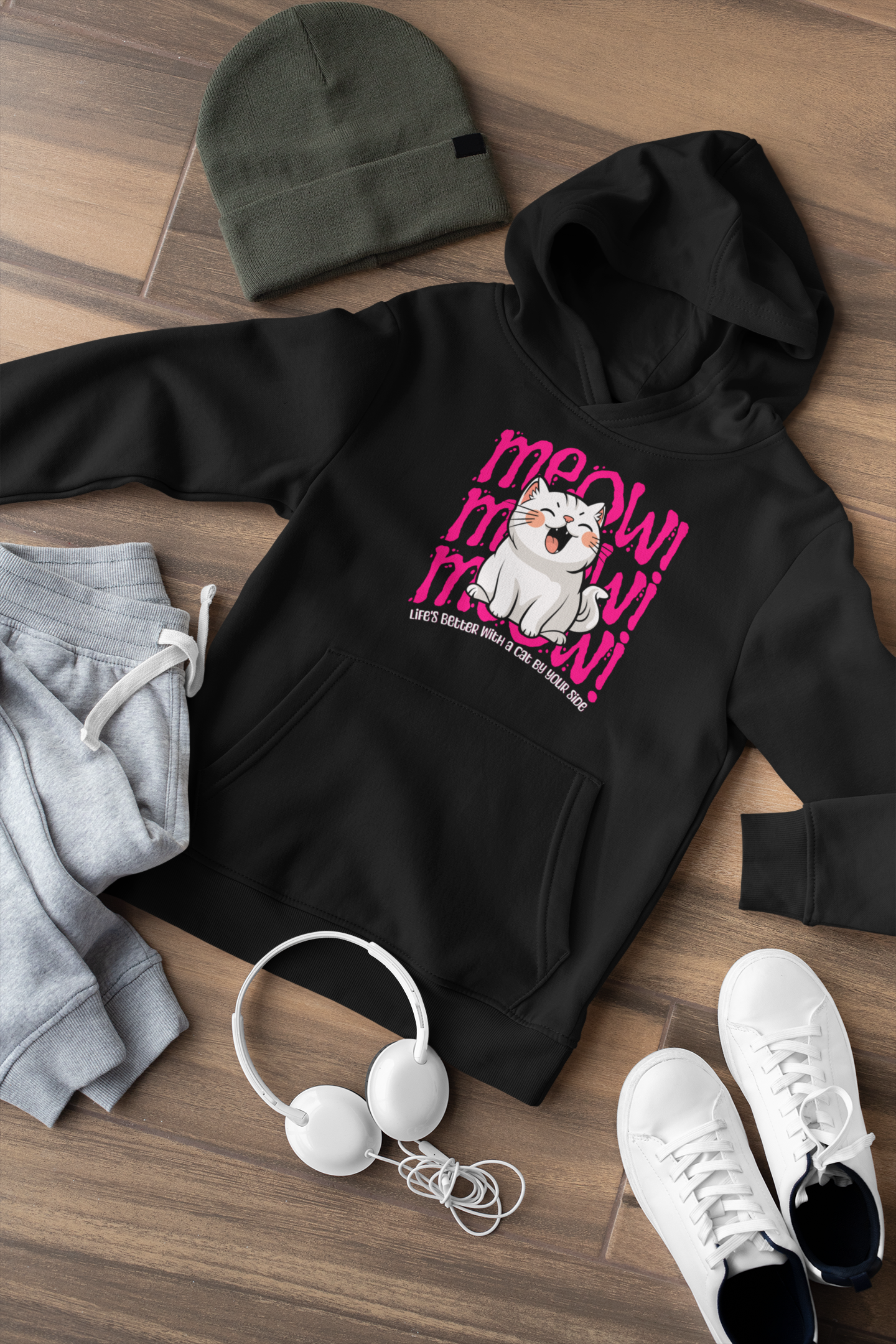 Meow Cat Hoodie - Life's Better With A Cat - Unisex Katzen Pullover