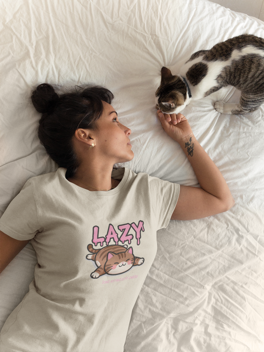 LAZY Katzen T-Shirt - Entspanntes Cat Lover Shirt - Unisex Bio-Baumwolle