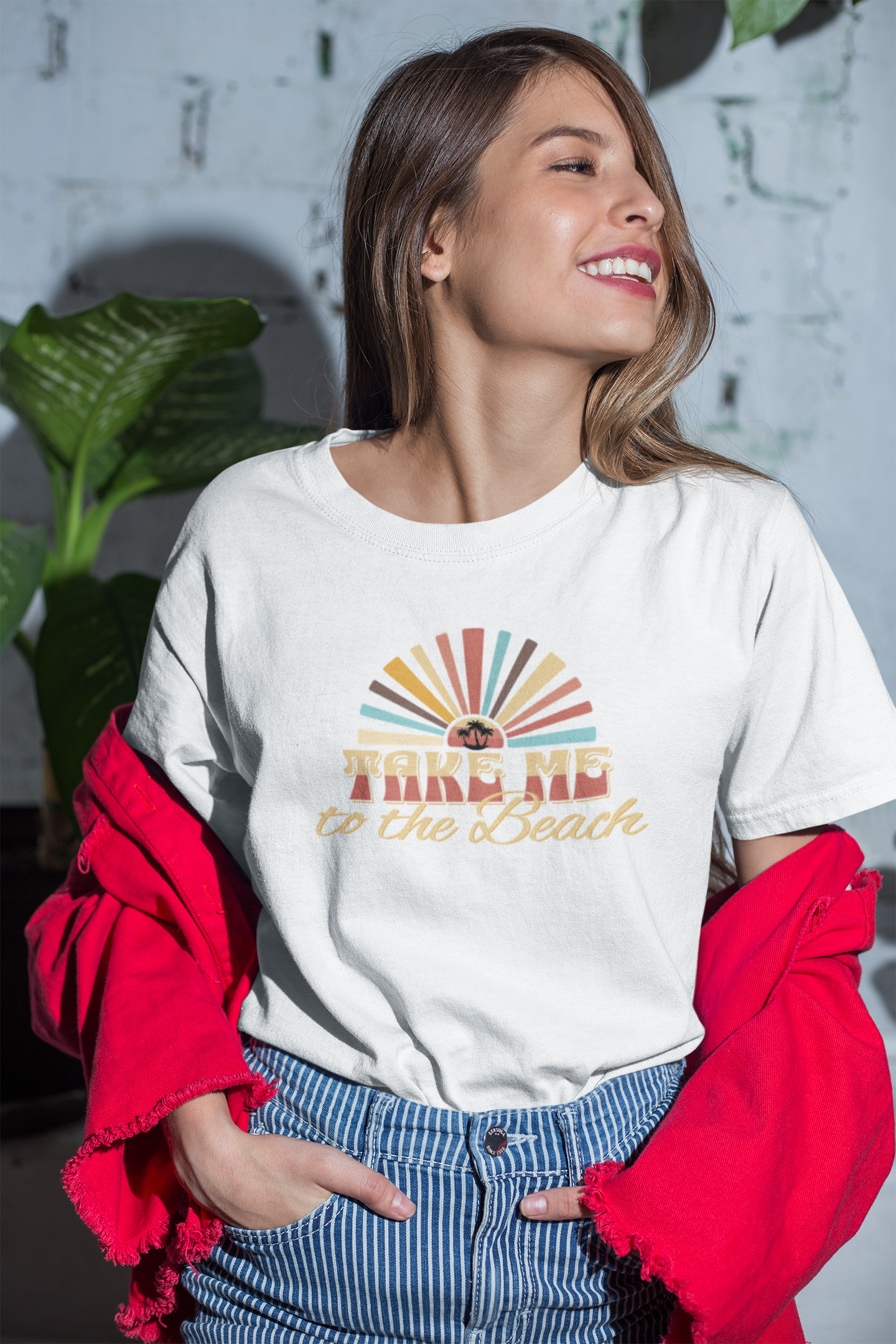 Vintage Summer Beach T-Shirt - Retro Palmen Sonnenuntergang - Unisex
